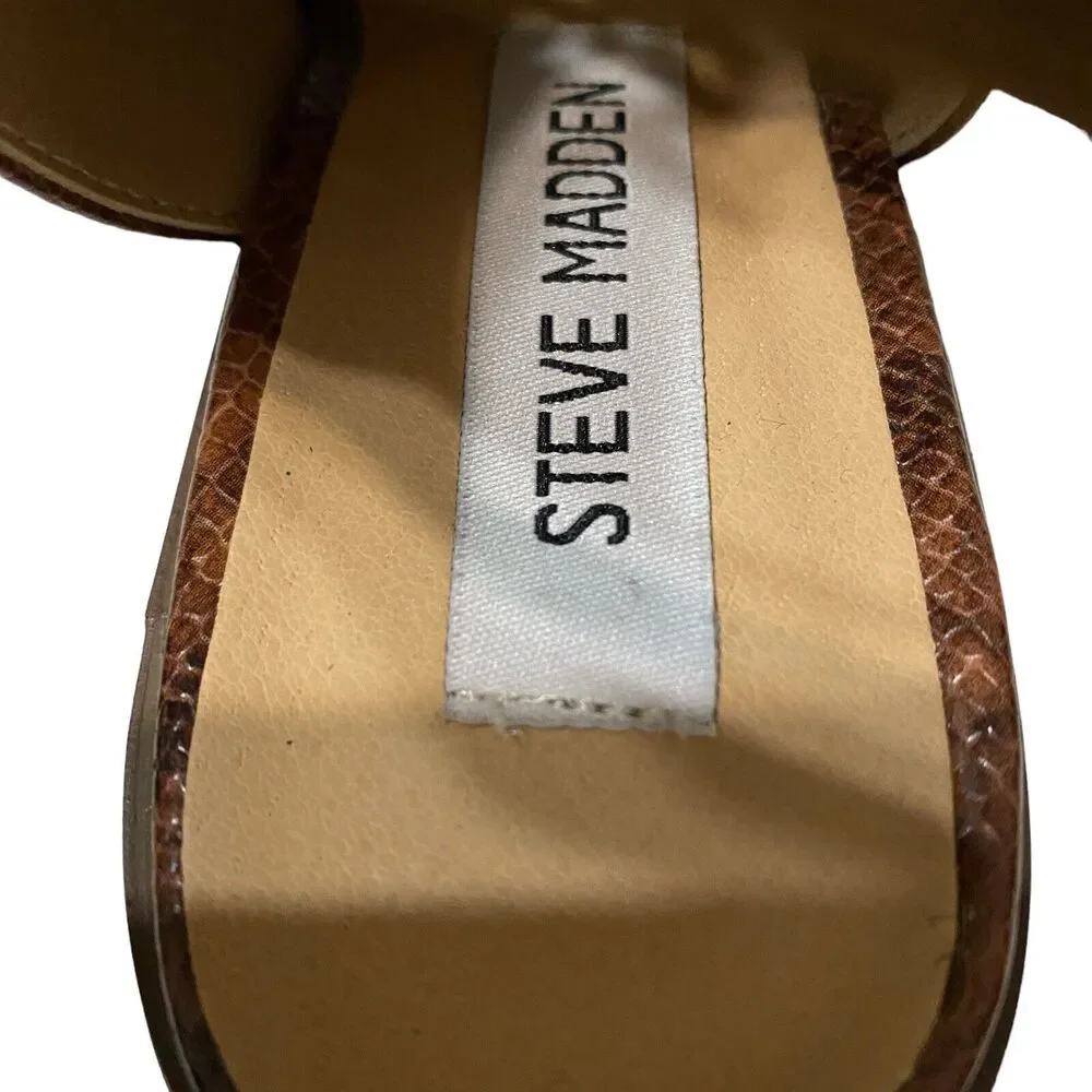 Steve Madden 7 Brown Snake Skin Print  Peep Toe  Block Heels Shoes EUC - Picture 10 of 12